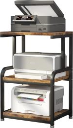 HOUYISHEYUE Home Printer Stand Vintage Printer Stand with 3 Tier Wood Storage Shelves Multi-Purpose Desk Organizer for Fax Machine, Scanner, Files, Books with Adjustable Anti-Skid Feet (Brown) - Image 8